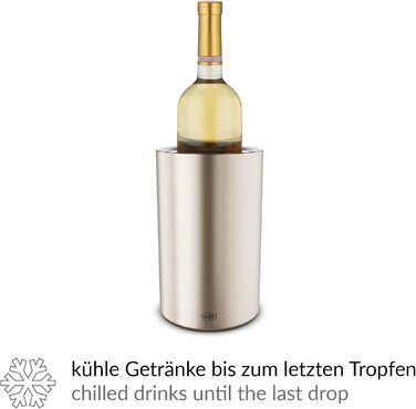alfi SECCO, Stainless steel bottle cooler for 0.70 to 1l bottles, wine, sparkling wine. Keeps drinks cool without condensation or ice cubes, keeping drinks refreshingly cold until the very last drop. Drinks are dishwasher-safe and BPA-free (Champagne Mat, cylindrical)