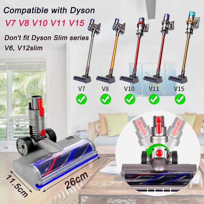 Електрична насадка для миття підлоги Dyson V11, V10, V8, V7, V15 - з баком та 6 змінними серветками (щітка)