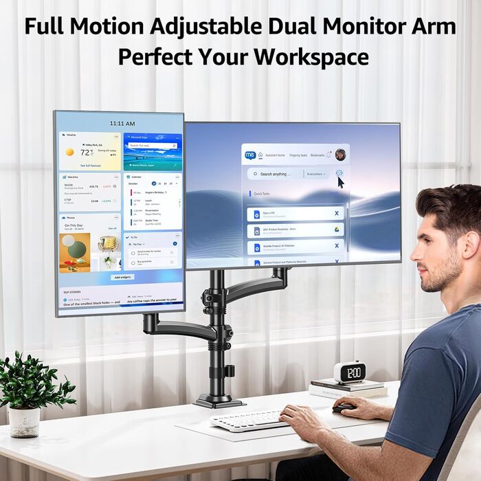 Кріплення для монітора MOUNTUP - 2 монітори, 13-32 дюйми, регульоване, VESA 75/100mm, 2-10 кг, EU6016B