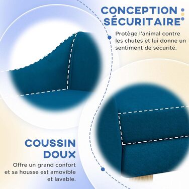 Диван для собак та котів PawHut, блакитний, 102x58,5x42,5 см, з м'яким знімним кріслом, дизайн у скандинавському стилі