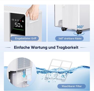 Електричний осушувач повітря Fwoueot 16L/24h для дому: осушувач з компресором для приміщень до 45 м², автоматичне відтанення, 3 режими, таймер 24 години, великий бак 2L, з колесами, для спальні