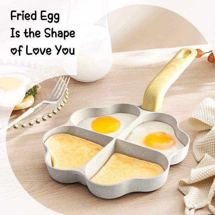 RIOVARM 4-Hole Heart Shape Egg Pan Non-Stick Coating Granite Small Frying Pans Induction Wok Pan Creative Cute Omelet Pan without PFOA Healthy Pancake Pan for Breakfast