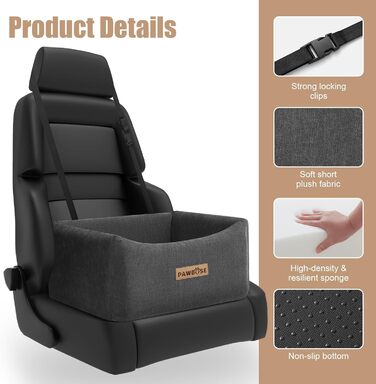 Автокрісло для собак, середнього розміру, до 15 кг, з ременем безпеки, знімний та миючий, сірий