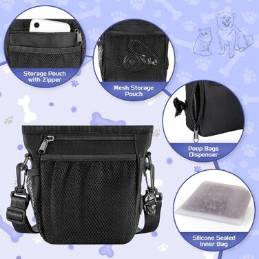 Набір для собак: сумка для ласощів, клікер, диспенсер для відходів, поясна сумка для корму. Чорний & зелений інтер'єр