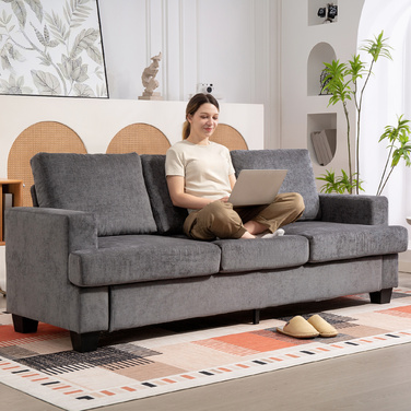 HOMCOM 3-Seater Sofa - A comfortable and stylish sofa for your living room, featuring a fabric upholstery, sturdy steel frame, and plush cushioning. Available in Grey.