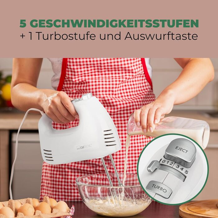 Ручний міксер Clatronic HM 3524: потужний 300W, 5 швидкостей, турбо-режим, знімне насадка