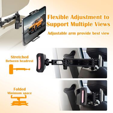 Тримач для планшета в авто: кріплення на підголівник, 360° обертання, сумісний з iPad, Switch, Kindle (4.7-13 дюймів), чорний