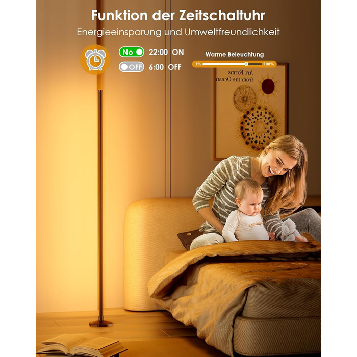 LED-стійка лампа WISIMMALL для вітальні з RGBIC, диммуванням та керуванням через додаток, 170 см, 16 мільйонів кольорів, 300 режимів, музичний синхронізація, для дому