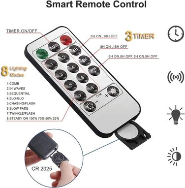 Гірлянда світлодіодна Gresonic 200/300 LED, мікро-сріблястий дріт, для декору інтер'єру та екстер'єру, тепле біле світло, 8 режимів