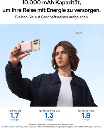 Power Bank Baseus Picogo AM41: 10000mAh, Qi2 Magsafe, 27W PD, бездротова зарядка, рожевий