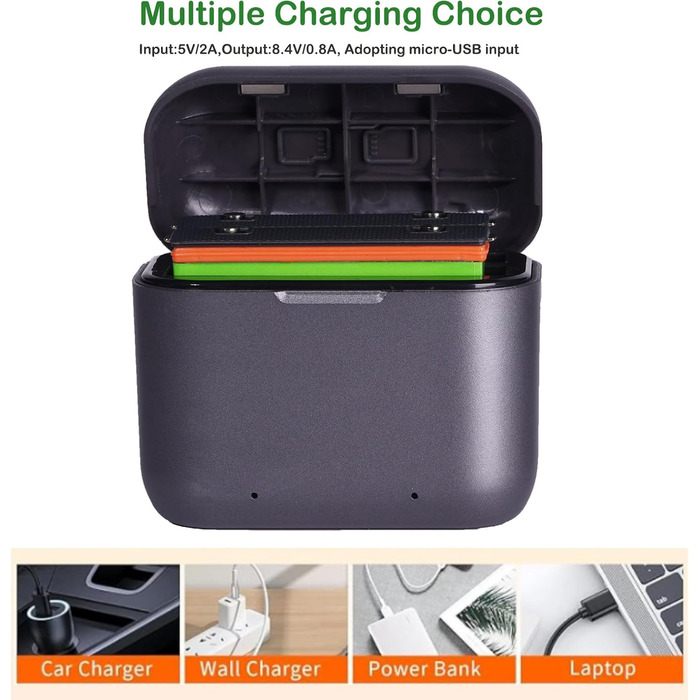 2 x Акумулятори Insta360 2800mAh з зарядним пристроєм USB-C, сумісні з Insta360 Action Camera (X3), з Micro SD слотами