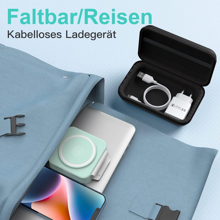 Зарядна станція 3-в-1 для подорожей: Apple Watch, iPhone, AirPods (зелена)