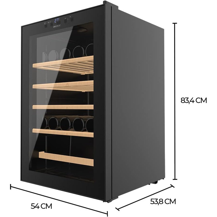Cecotec 48-Bottle Wine Cooler - GrandSommelier 36000 - 95 Liter Compressor Wine Fridge with Adjustable Temperature, Touch Control, LED Lighting & Quiet Operation