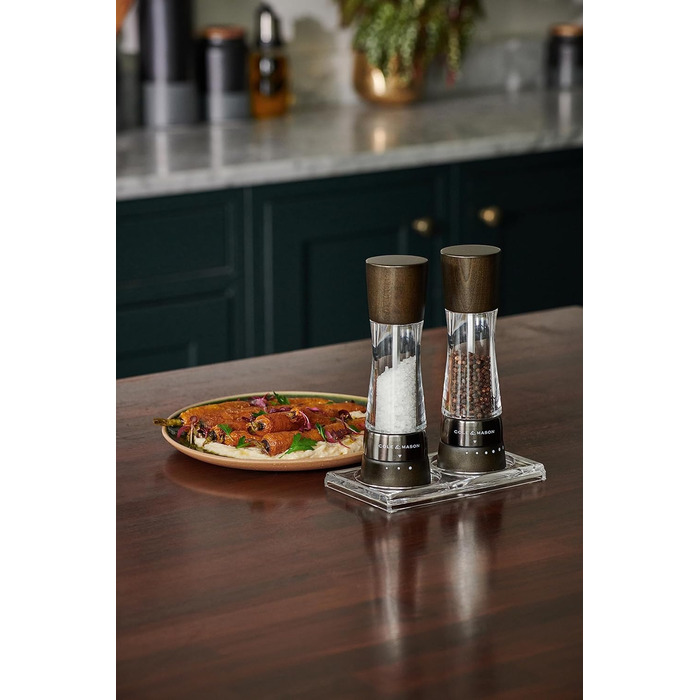 Набір для солі та перцю Cole & Mason Derwent Roségold - ручний млин з регульованою керамічною жорна, дерево/акрил, 190 мм, Precision+, подарунковий набір