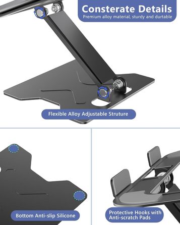 Adjustable Laptop Stand for Desk - Portable Aluminum Laptop Riser, Foldable, Fits HP 10-16 Inch Laptops, Black