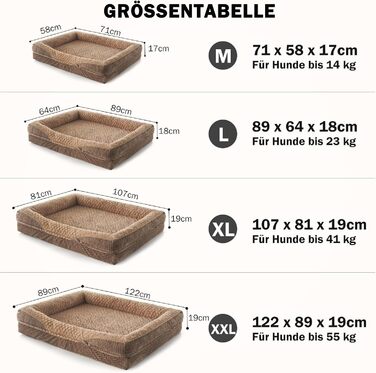 Ортопедичне ліжко для собак FURTIME, середнього та великого розміру, з піною з пам'яті, знімний та пральний кошик для собак, великий борт, 89 x 64 x 18 см (XL 107x81x19 см), коричневий