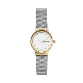 Жіночий кварцовий годинник Skagen Freja Lille 26 мм, сріблястий з золотистими елементами, сталевий або шкіряний ремінець