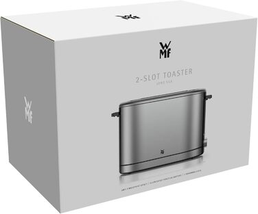 Тостер WMF Lono Silk з нержавіючої сталі, 2 слоти, XXL-насадка для бургерів, 7 рівнів підсмажування, LED-дисплей, широкі слоти, висувна кришка для крихт, анти-відбитки, 900 Вт