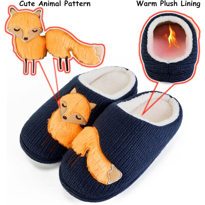 Тапочки жіночі зимові теплі, з плюшевою підкладкою, з принтом тварин, мультяшний лис, 39/40 EU