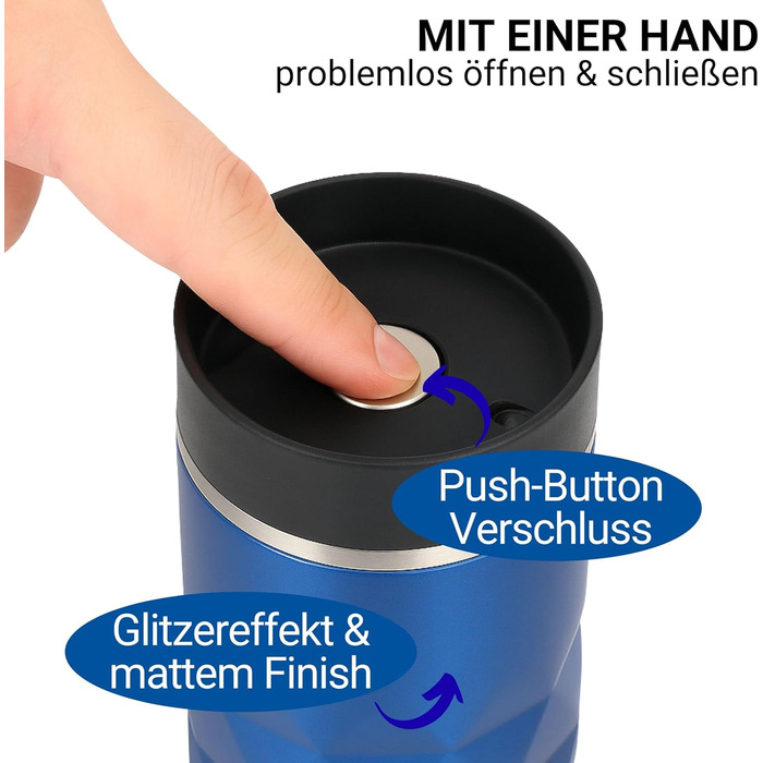 Термокружка Elasto з нержавіючої сталі, 450 мл, з індивідуальною гравіюванням, блакитна. Зручна для кави 'to go', 100% захист від протікання та термоізоляція.