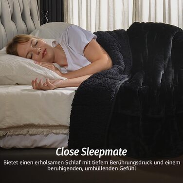 Обтяжілена ковдра Wemore Sherpa Fleece для дорослих, двостороння плюшева фланелева ковдра, 6.8 кг, 150x200 см, чорна