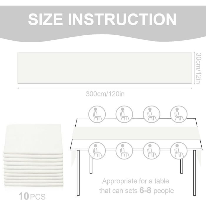 10 Piece Chiffon Table Runners, Wedding Table Runners, Transparent, Romantic Tulle Table Runners for Christmas, Wedding, Bridal Shower, Baby Shower, Birthday Party, Table Decorations (White, 300x30cm)