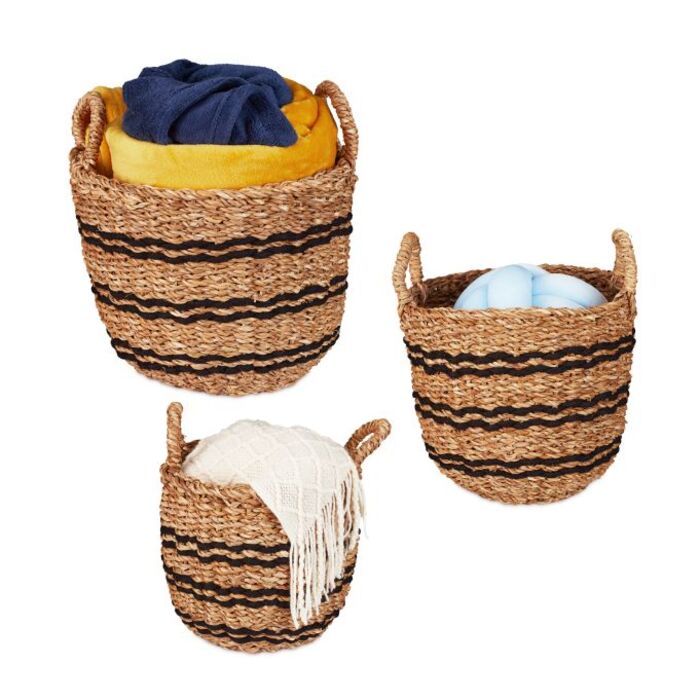 Relaxdays Set of 3 Storage Baskets made of Seagrass