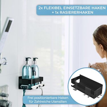LIEBHEIM Shower Shelf Shower Basket Bathroom Shelf - Mounting with Industrial Adhesive Tape or Strong Adhesive - Bathroom Shelf - Stainless Steel S304 Black