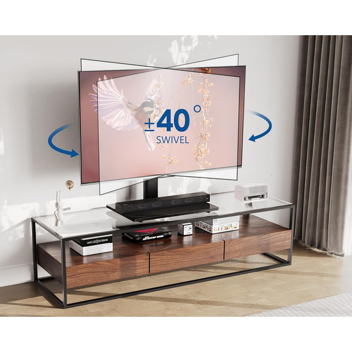 FITUEYES Adjustable TV Stand for 32-65 Inch TVs - Swivel & Height Adjustable - VESA 600x400 - White/Black