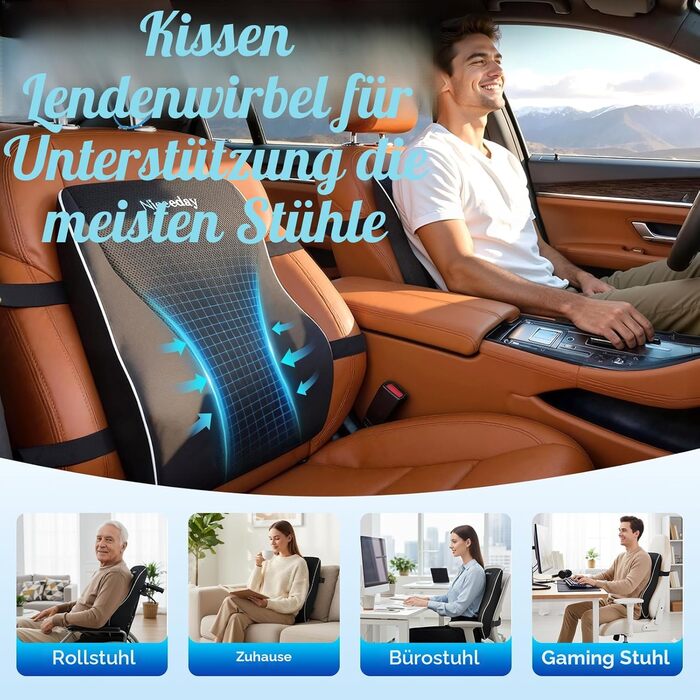Подушка для попереку Niceeday для офісного крісла та авто з піни Memory Foam, дихаюча 3D сітка, підтримка спини