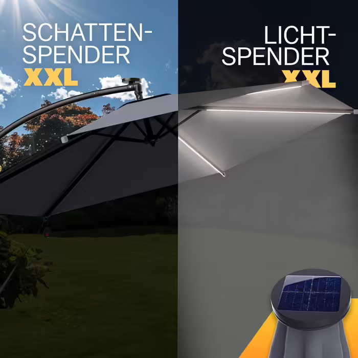 Kingsleeve® Canopy Umbrella LED Lighting UV Protection 80+ Solar Stand Protective Cover 350cm Large Crank Balcony Terrace Garden Umbrella Parasol