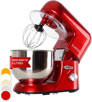 Klarstein Kitchen Machine, Stand Mixer with 5L Bowl, 2000W Professional Kitchen Machine with Dough Hook and Whisk, Universal Kitchen Machine with 6 Speeds, Dough Machine for Stirring, Kneading and Whipping Coral