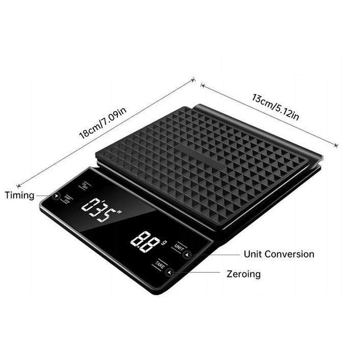 Прецизійні кухонні ваги 3000г / 0,1г з таймером для заварювання кави