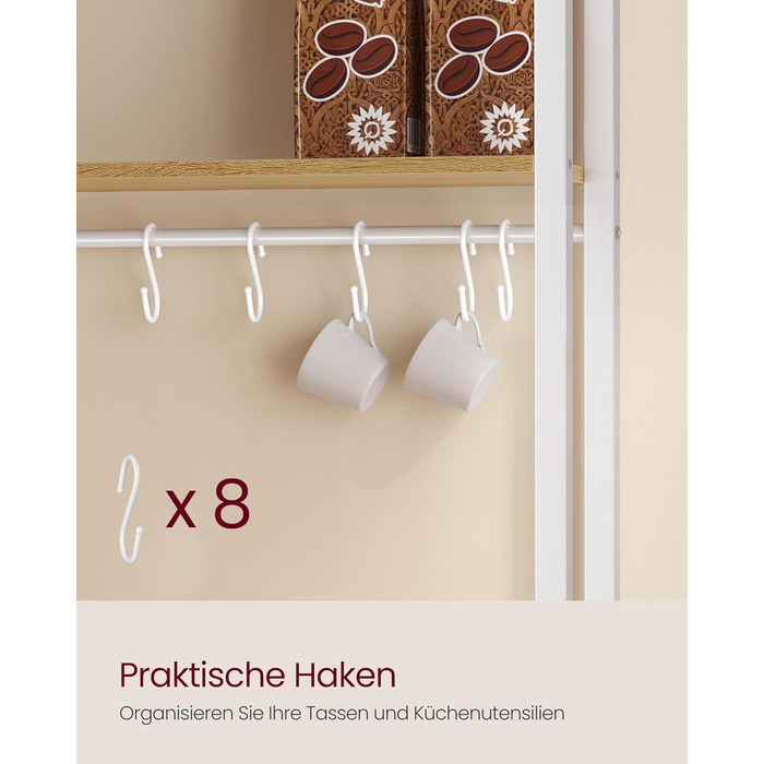 Стелаж кухонний VASAGLE з розетками, 90 см, 40x60x170 см, вінтажний, 8 гачків