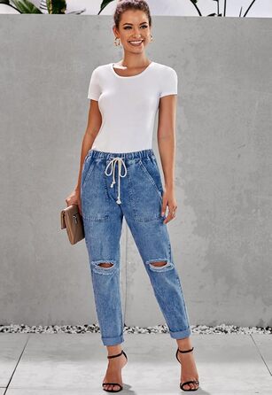 Джинси жіночі Alaster Queen Boyfriend з ефектом потертості, висока талія, блакитний денім, еластичні, розмір XXL