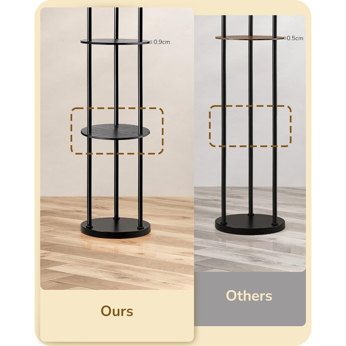 Стійка лампа EDISHINE для вітальні з трьома плафонами, вінтажний стиль, полиця, абажур з ротангу, 3 x E27, з лампочками, бохо-стиль, з вимикачем на ніжці, 178 см, чорний