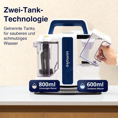 Портативний чистий для килимів та м'яких меблів Samako – 400W, 2 великі резервуари для води, для всіх типів тканини