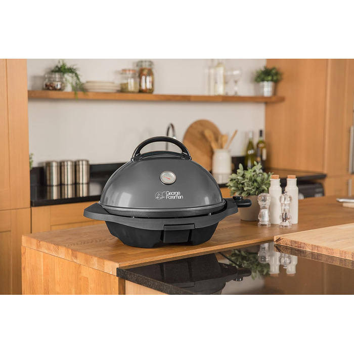 Електричний гриль George Foreman 2в1: напільний і настільний, для дому та балкона, круглий, 44,5 см, 2400 Вт, з термометром і піддоном для жиру, чорний