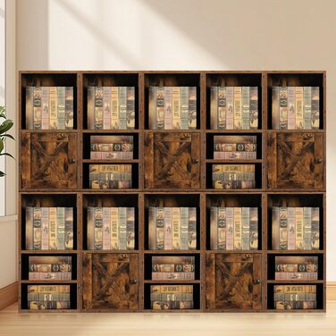 FUSUNBAO Magic DIY Cube Storage Organizer, Stackable Cubes for Home, Books, Clothes, Toys, Modular Storage System, Closet Organizer, Bookshelf, Closet (Pure White (Brown with Antique Finish, 2. General Cube)