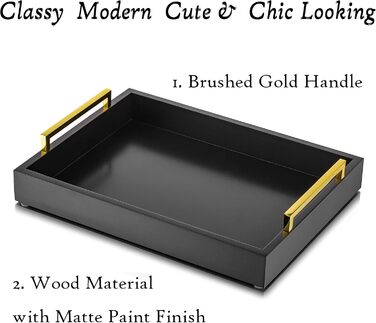 Hanobe Serving Tray Decor Tray Wood: Set of 3 Black Decorative Wooden Trays with Gold Handles Coffee Table, Rectangular Jewelry Tray, Bedside Table Tray, Modern Candle Tray, Coffee Decor Tray
