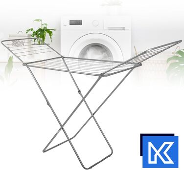 КADAX Сушарка для білизни з 18 метрами сушильної поверхні, срібна, для квартири, балкону та саду, розкладна, з антиковзними ніжками, економна, сушарка Made in EU