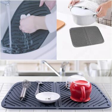 Силіконовий килимок для посуду IYYI, 43.2 x 30.5 см, сірий - швидковисихаючий, термостійкий