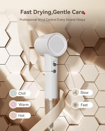 Фен з дифузором, потужний фен з мотором 160 000 об/хв, іонізатор, 500 млн негативних іонів, для подорожей та дому (сірий), з дифузором