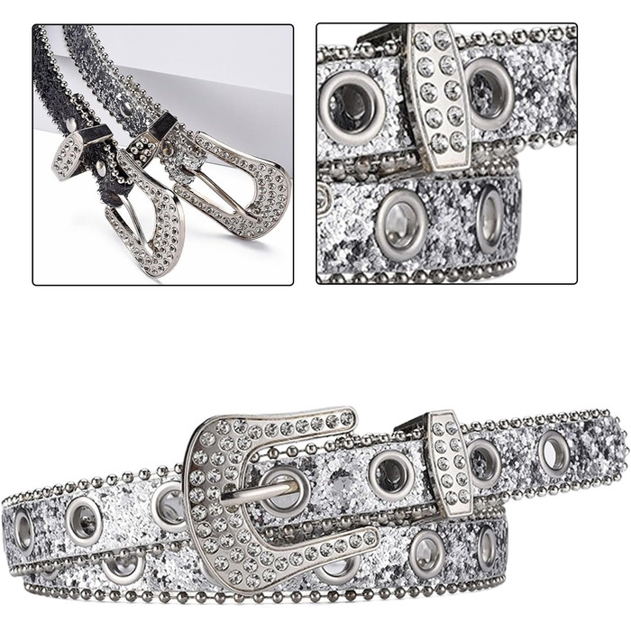 Жіночий пояс Fenteer з стразами, джинсовий, з пряжками, шкіряний, ширина 3,5 см (білий, 2,4 см)