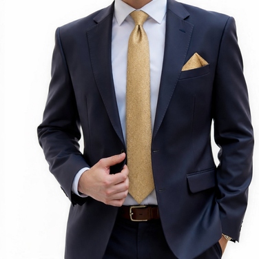 Ексклюзивний чоловічий набір: краватка, кишенкова хустка та затискачі, елегантний золотий