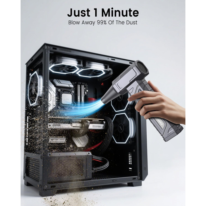 Електричний повітряний пилосос для чищення ПК - Air Duster 200000 RPM, 4-ступенева регулювання, акумуляторний міні-фен, для клавіатури, дому, авто