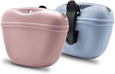 Сумка для корму для собак AUDWUD з силікону, портативна, з кліпсою та магнітною застібкою (2 шт., рожевий + блакитний)