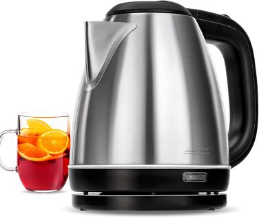 Електричний чайник MPM MCZ-85/G1, 1.7 л, без BPA, бездротовий, 360° обертання, антинакипний фільтр, автовимкнення, чорний, 2200W, нержавіюча сталь