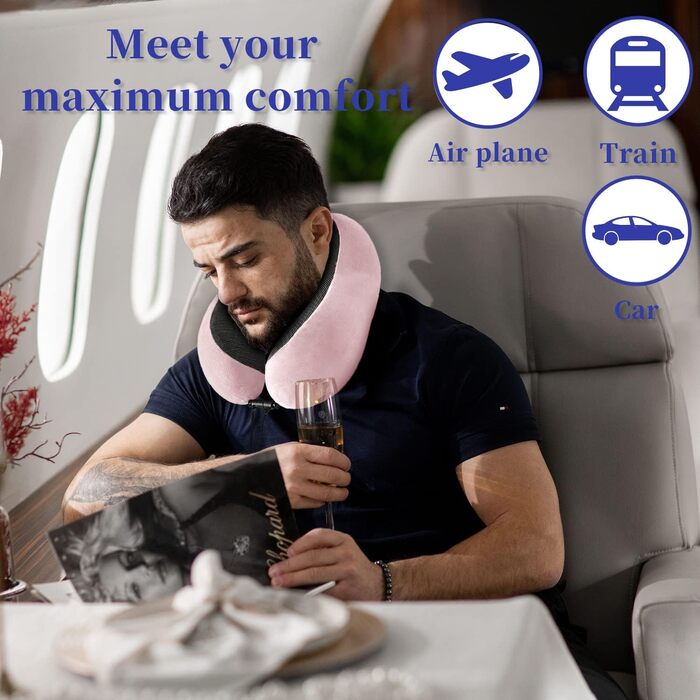 Подушка для шиї Poligono для подорожей: компактна, легка, з memory foam, рожева