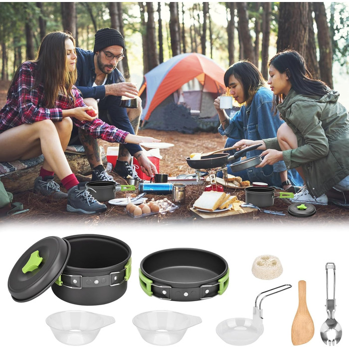 Набір кухонного посуду Qtiwe 10 предметів для кемпінгу, пікніків та BBQ (FDA сертифікований)